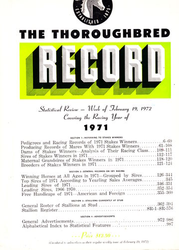 Thoroughbred Record 1971 with Stallion Register (USA)