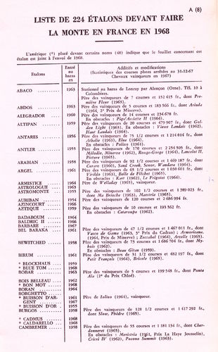 Etalons de Pur Sang 1968 (Hengstbuch Frankreich)