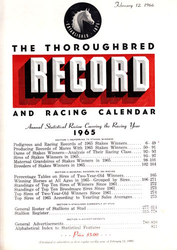 Thoroughbred Record 1965 with Stallion Register